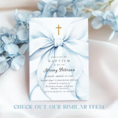 ベビーブルーのリボン 洗礼招待状 招待状