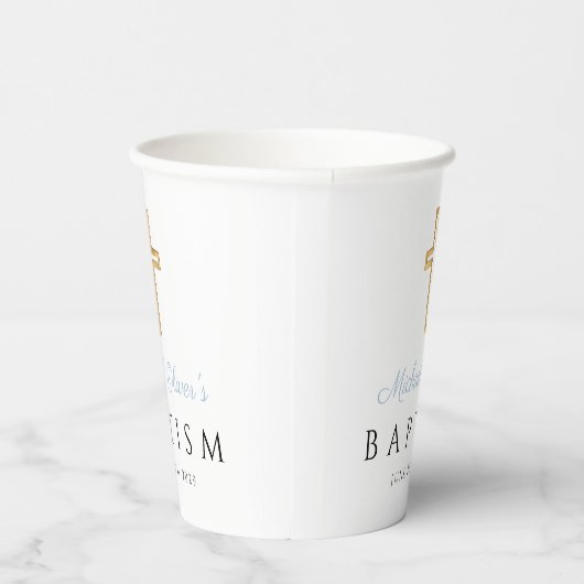 ベビーブルーの台本の宗教的クロスボーイバプテスマ 紙コップ (右)