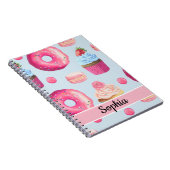 ベビーブルーの明るいピンクのドーナツとカップケーキ ノートブック (右側)