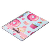 ベビーブルーの明るいピンクのドーナツとカップケーキ ノートブック (左側)