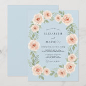 ベビーブルーの洗練された薔薇の結婚式 招待状 (正面/裏面)