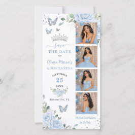 ベビーブルーの花とシルバーのフォトブース quinceanera セーブザデート
