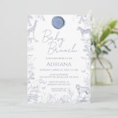 ベビーブルーの花と動物のモチーフがキュートなベビーシャワーの招待状 招待状 (スタンド正面)