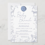 ベビーブルーの花と動物のモチーフが可愛らしいベビーシャワーの招待状 招待状 (正面)
