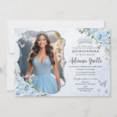 ベビーブルーの花のシルバー キンセアニエラ 16歳の写真 招待状 (正面)