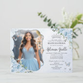 ベビーブルーの花のシルバー キンセアニエラ 16歳の写真 招待状 (スタンド正面)