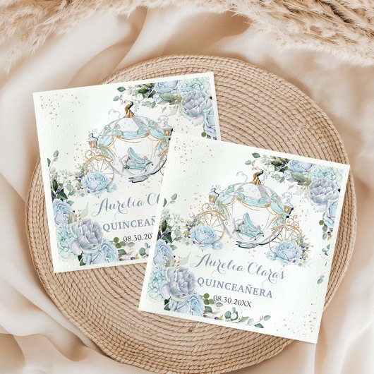 ベビーブルーの花のローズプリンセスの馬車 キンチェアラ スタンダードカクテルナプキン