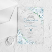 ベビーブルーの花柄ウォーターカラーのバラのQuinceanera アクリル招待状