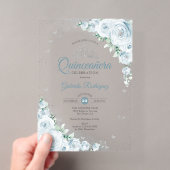 ベビーブルーの花柄ウォーターカラーのバラのQuinceanera アクリル招待状 (インサイチュ (ポータブル))