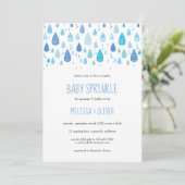 ベビーブルーの雨粒カップルベビー 招待状 (スタンド正面)