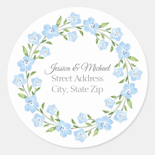 ベビーブルーアイズウォーターカラーフローラリースラベル ラウンドシール (正面)