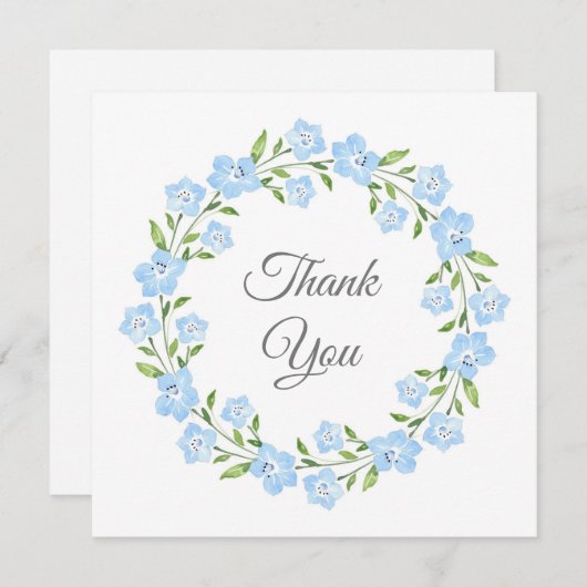 ベビーブルーアイズウォーターカラーフローラリース サンキューカード (正面/裏面)