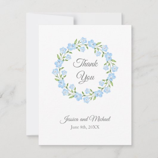 ベビーブルーアイズウォーターカラーフローラリース サンキューカード (正面)