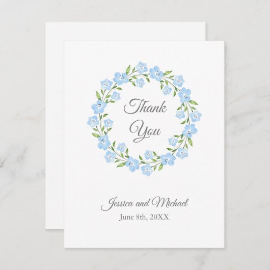 ベビーブルーアイズウォーターカラーフローラリース サンキューカード (正面/裏面)