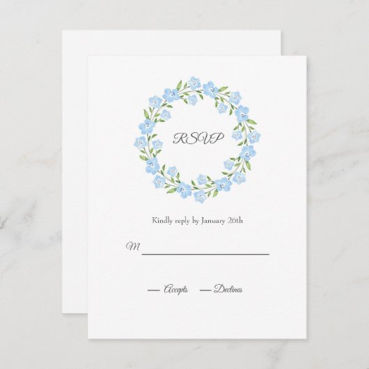 ベビーブルーアイズウォーターカラーフローラリース 出欠カード (正面/裏面)