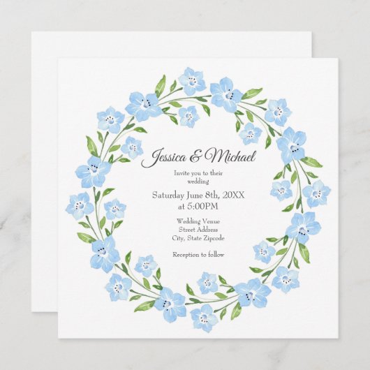 ベビーブルーアイズウォーターカラーフローラリース 招待状 (正面/裏面)