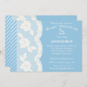 ベビーブルーアイボリーフローラレースベビーシャワー招待状 招待状 (正面/裏面)