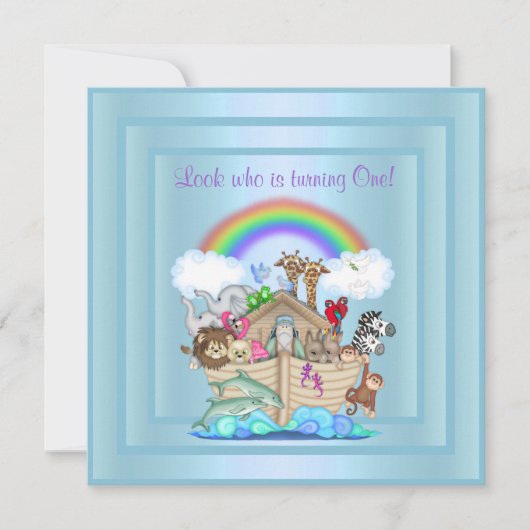 ベビーブルーアーク1st誕生日招待状 招待状 (正面)