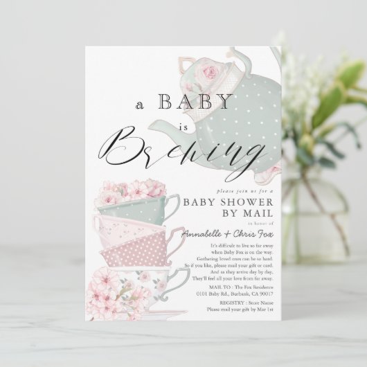 ベビーブルーイングピンクティーパーティーベビーシャワーbyメール 招待状 (スタンド正面)