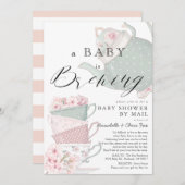 ベビーブルーイングピンクティーパーティーベビーシャワーbyメール 招待状 (正面/裏面)