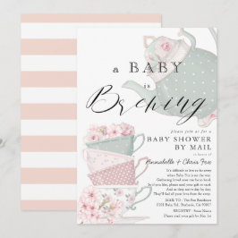 ベビーブルーイングピンクティーパーティーベビーシャワーbyメール 招待状