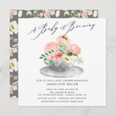 ベビーブルーイングピンク牡丹フローラベビーティーインビタ 招待状 (正面/裏面)