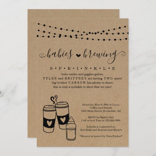 ベビーブルーイング男女兼用ツインベビー散布 招待状 (正面/裏面)