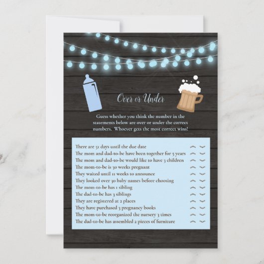 ベビーブルーイング青の上またはベビーシャワーゲーム 招待状 (正面)