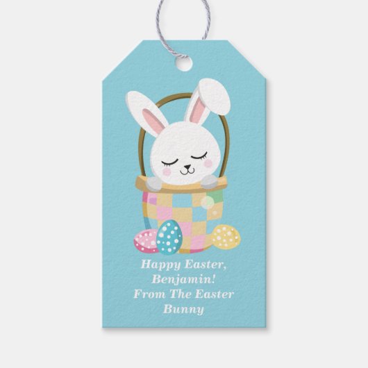 ベビーブルーイースターバニーカスタムかわいい子供たち ギフトタグ (正面)