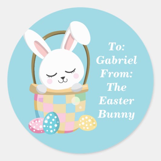 ベビーブルーイースターバニーカスタムかわいい子供たち ラウンドシール (正面)