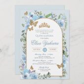 ベビーブルーウォーターカラーゴールデンバタフライキンセアニェラ 招待状 (正面/裏面)