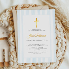 ベビーブルーウォーターカラーバプテスマ 箔招待状