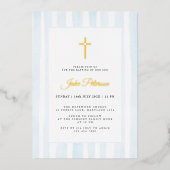 ベビーブルーウォーターカラーバプテスマ 箔招待状 (正面)