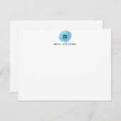 ベビーブルーウォーター色サークルブラックモダンモノグラム ノートカード (正面/裏面)