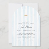 ベビーブルーウォーター色ストライプ招待状 招待状 (正面)