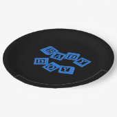 ベビーブルーウッドアルファベットキューブブロック ペーパープレート (アングル)