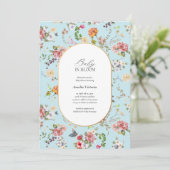 ベビーブルーエレガントウォーター色ベビーシャワー 招待状 (スタンド正面)