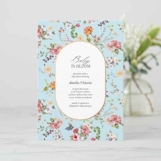 ベビーブルーエレガントウォーター色ベビーシャワー 招待状 (スタンド正面)