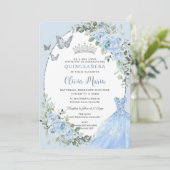 ベビーブルーエレガントフローラドレスシルバーキンセアニラ 招待状 (スタンド正面)