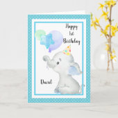 ベビーブルーエレファントカワイトバースデーボーイカスタム カード (黄色い花)