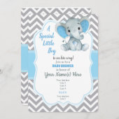 ベビーブルーエレファントベビージャーシャワー招待状シェブロン 招待状 (正面/裏面)