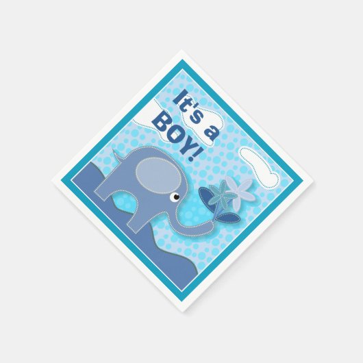 ベビーブルーエレファント男の子の赤ちゃんシャワー スタンダードカクテルナプキン (角)