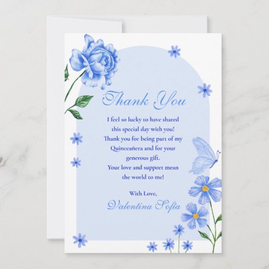 ベビーブルーキンセアニラバラと蝶の写真 サンキューカード (正面)