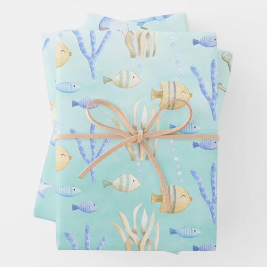 ベビーブルークジラタコシーホースアンダーシーアクア ラッピングペーパーシート (インサイチュ)