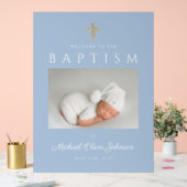 ベビーブルークロスフォトボーイバプテスマ歓迎 アクリルサイン (ウェディング)