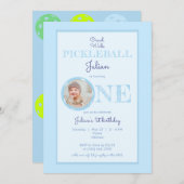 ベビーブルークロールウォークピックボールテーマ1st誕生日 招待状 (正面/裏面)