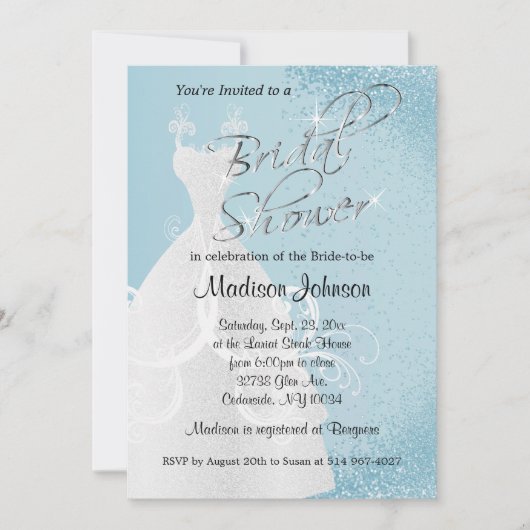ベビーブルーグリッターブライダルシャワー 招待状 (正面)