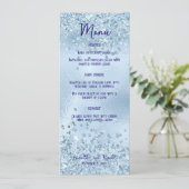 ベビーブルーグリッター&フォイル結婚ズのディナーメニューカード 招待状 (スタンド正面)