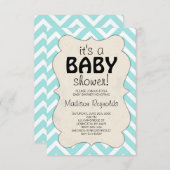 ベビーブルーシェブロンベビーシャワー 招待状 (正面/裏面)