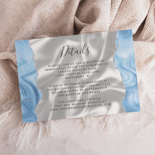 ベビーブルーシルバーアガテホワイトシルク結婚の詳細 エンクロージャーカード